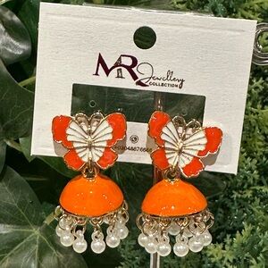 Orange Butterfly Dangle Earrings